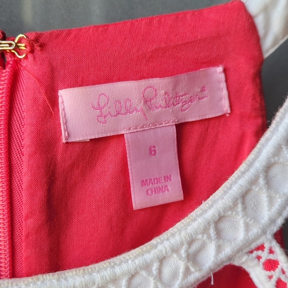 Lilly Pulitzer Tank Top Size 6 Coral Color White Embroidered Lined Back Zipper - Picture 6 of 11